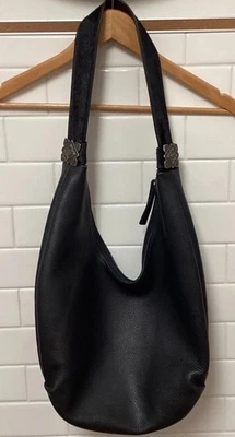 Marco Buggiani Black Leather Lg Hobo Shoulder Bag Carryall Purse Fur Strap ITALY - Image 1 of 4