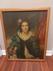 Antiguo retrato victoriano de dama en azul de 1800 estampado enmarcado 30,5" X 24,5" GC - Imagen 1 de 8
