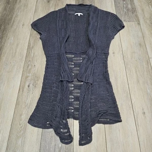 CAbi Leinenmischung Landhaus Strickjacke vorne offen Strick Häkel blau grau Damen Large - Bild 1 von 7