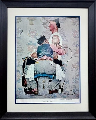 Impressão artística assinada à mão Norman Rockwell "The Tattoo Artist" (apenas pele profunda) - Imagem 1 de 4