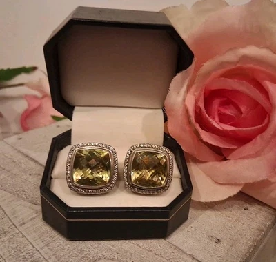 David Yurman Albion 11mm Citrine Diamond Earrings Post Omega Backs - Image 1 of 4