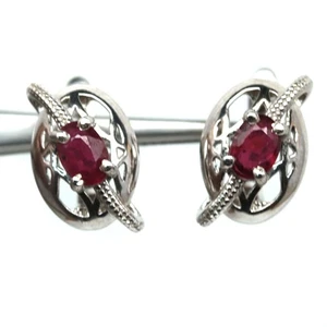 925 Sterling Silver White Gold Plated 4 x 6 mm. Red Ruby Earrings Black Friday - Picture 1 of 4