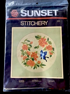 VTG 1982 Sunset Magazine Stitchery Needle Craft Kit 2306 Chinese Peonies NEW - Image 1 of 4