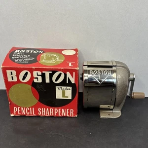 Vintage Boston modello L temperamatite metallo supporto scrivania made USA scatola originale - Foto 1 di 7