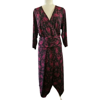 Rachel Roy Dress Womens Plus 2X Black Maroon Floral Faux Wrap Knee Length Career - Image 1 of 4