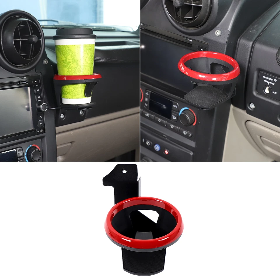 Anillo rojo de acero al carbono con soporte de taza lateral derecho con ventilación de aire central para Hummer H2 03-07 Foto 1 de 4