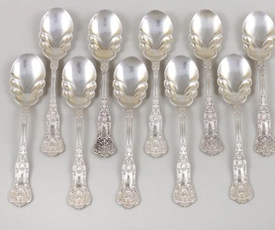 Antique Set 10 Sterling Silver Dominick Haff New King Shell Sugar Reserve Spoons - Image 1 of 4