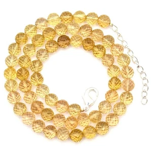 Lemon Quartz Gemstone Beaded Anniversary Sister Necklace Jewelry Sterling Silver - Picture 1 of 6
