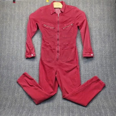 Mono Free People Freya Rojo Elastizado Denim L Manga Larga Cremallera Frontal  Foto 1 de 4