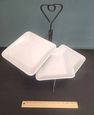 Pampered Chef Simple Additions 3 Tiered Metal Swivel Serving Stand Incl 3 Plates - Image 1 of 4