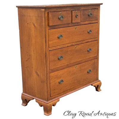 Antique Pa chippendale country sem tall chest dresser ogee pine 6 drawer country - Image 1 of 4