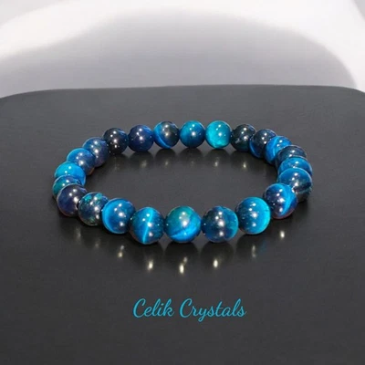 Lake Blue Tiger 眼链 8 毫米珠男女通用 — 第 1/4 张图片