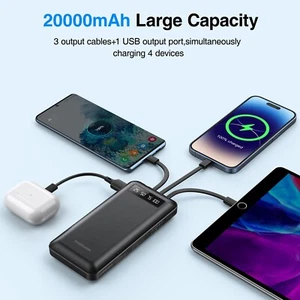 20000Mah Power Bank Portable Charger with Cables, USB Fast Charging - Picture 1 of 11