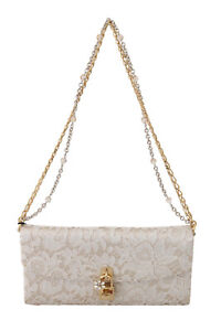 DOLCE & GABBANA Bag Silver Floral Lace Padlock Clutch Purse Shoulder Borse $1800