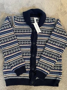 NEW 12 Janie and Jack BOY "North Forest" Blue Fair Isle Cardigan Sweater - Picture 1 of 2