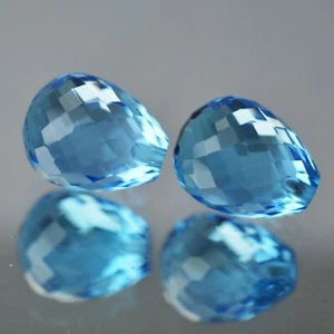 12.85Cts Natural Swiss Blue Topaz 10x8.5MM Briolette Pair Loose Brazil Gemstones - Picture 1 of 6