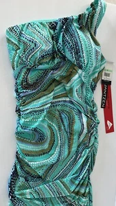 Jantzen One Shoulder Swim Dress Ruched Bodice Abstract Print Turquoise SZ 8 NWT - Picture 1 of 13