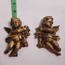 Vintage Mid-Century Set of 2 Chalkware Cherubs Wall Decor *Flaw - see pics for