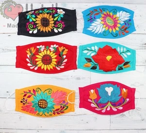 Mexican Face-Mask Embroidered-Flower Cotton Reusable Washable Mouth 3-Pcs Pack - Picture 1 of 18