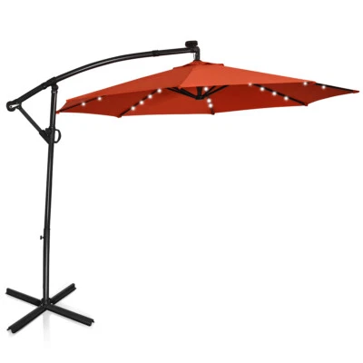 Topbuy Aluminum Patio Hanging Solar Powered Offset Umbrella W/ Cross Base & Pole - Image 1 of 4