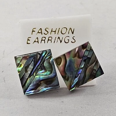 Vintage Abalone Shell Square Stud Earrings Hand Made In Japan Please Read⬇️ - Image 1 of 4