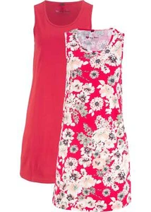 2er Pack Jerseykleid Gr. 44/46 Rot Geblümt+Rot Damen Shirtkleid Casual-Kleid Neu - Bild 1 von 1