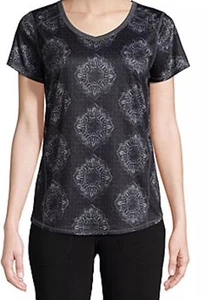 ST JOHN'S BAY WOMENS ACTIVE QUICK-DRI VNECK SHIRT SHORT SLEEVE Size P-XS Black - Picture 1 of 1