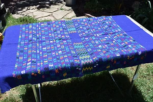 Arazzo fatto a mano - runner da tavolo MIGUEL - dal Guatemala - blu con trama colorata - Foto 1 di 4