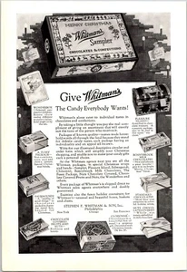PRINT AD 1926 Merry Christmas Whitman's Sampler Chocolates Confections 6.75 x 10 - Picture 1 of 3