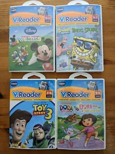 New Four (4) Vtech V.Reader Learning Games SpongeBob Dora Explorer Toy Story 3 - Picture 1 of 2
