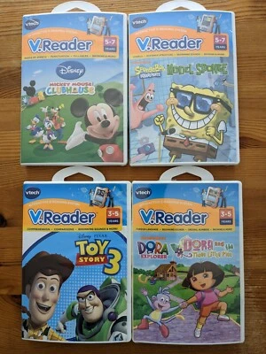 New Four (4) Vtech V.Reader Learning Games SpongeBob Dora Explorer Toy Story 3 - Image 1 of 2