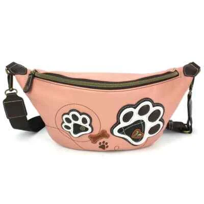 New Chala Crossbody Vegan Sling Fanny Pack Bag PAW PRINT  Pink RFID Convertible - Image 1 of 4