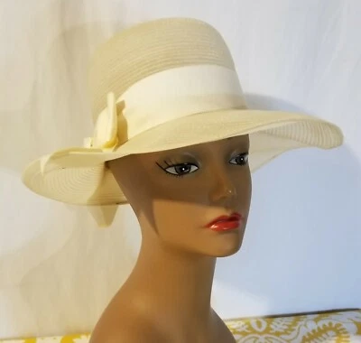 Vintage 1960s Jonquil Wide Brim Hat Women 7 1/4 Large Straw - Image 1 of 4