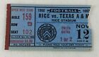 CFB 1960 11/12 Texas A&M Aggies at Rice Owls Fußball Ticket Stub