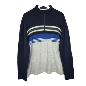 Suéter Pullover Eddie Bauer Para Hombre Rayas 1/4 Cremallera Talla L Azul Gris Lana Preppy - Imagen 1 de 9