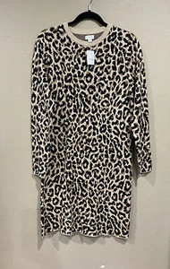 J.CREW Leopard Print Knit Sweater Tan Black Long Sleeve Shift Dress medium M NWT - Picture 1 of 19