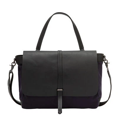 DUDU Große Damen Schultertasche aus Leder und Canvas Stoff zweifarbig Postbote c - Bild 1 von 4