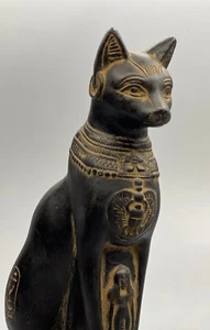 Ancient Egyptian Goddess Cat Bastet Sculpture Statue Egypt Black Stone - Picture 1 of 8