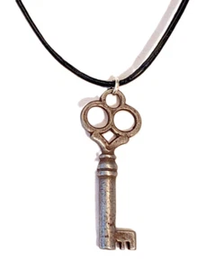 Reclaimed Vintage Skeleton Key on Black Leather Cord - Choose Length Up to 20" - Picture 1 of 1