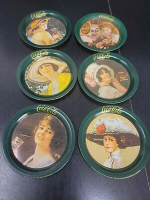 Lot of 6 (3.5" Diameter) Green COCA-COLA Metal Drink Coasters, Repro Coke Images - Image 1 of 4