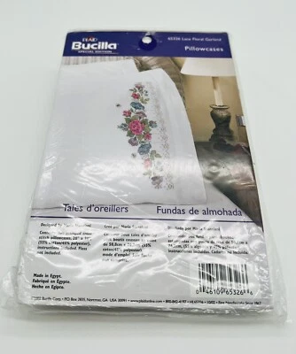 Bucilla #65326 Fundas de Almohada Encaje Floral Jardín Un Par 20”x 30” Foto 1 de 4