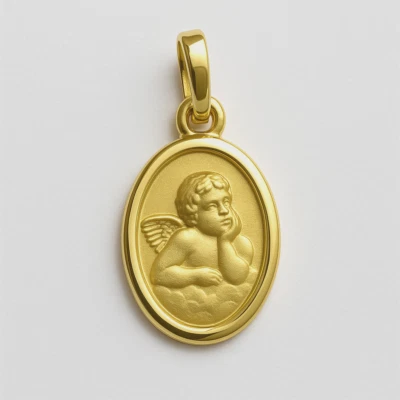 Schutzengel auf Wolken Kinder Engel Anhänger Echt Gold 333 oval 8 x 17 mm Neu - Bild 1 von 4