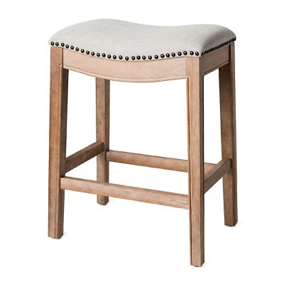 Maven Lane Adrien Backless Saddle Kitchen Counter Stool, Weathered Oak - Image 1 of 4