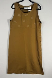Erika Studio Jumper Dress Womens Size L Brown Embroidered Side Button Midi - Picture 1 of 9