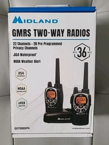 Midland GXT1000VP4 GMRS Walkie Talkie 2-Pack + Headsets and Charger - Zdjęcie 1 z 4