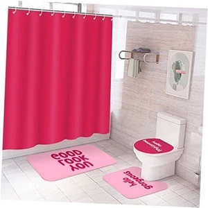 4 Pcs Shower Curtain Sets with Rugs Pink Preppy Bathroom Sets with Shower  - Picture 1 of 8