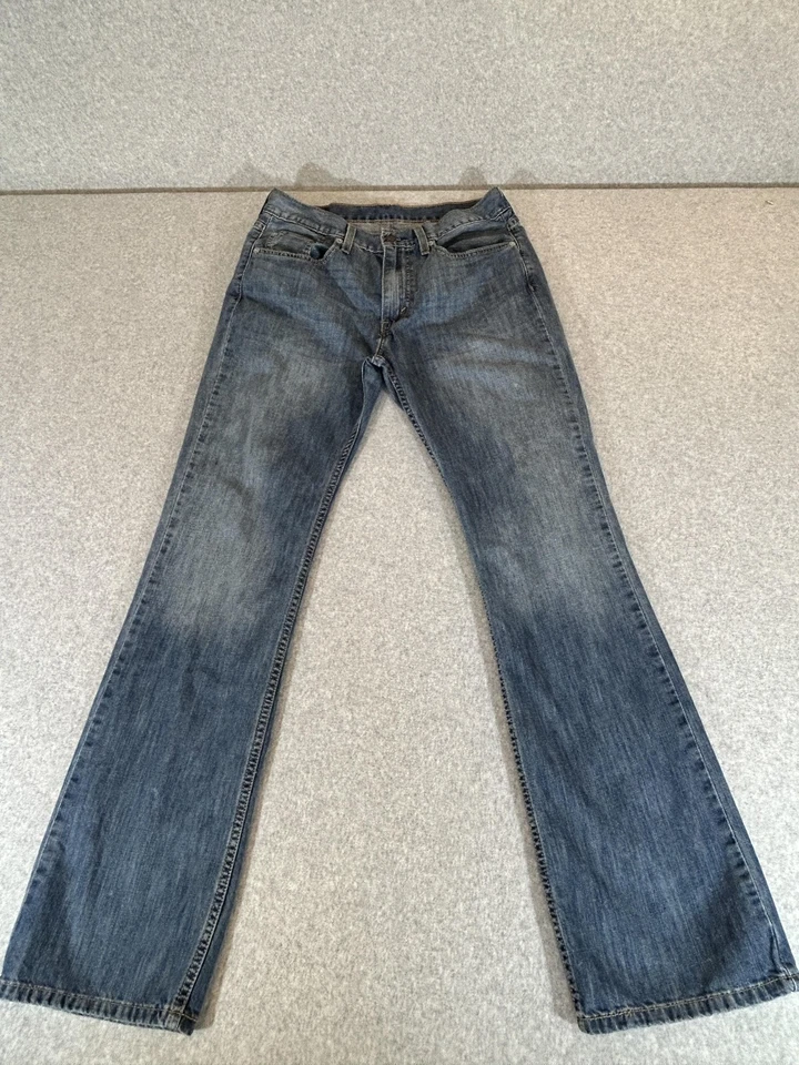 Jeans masculino Levis 527 32x32 slim bootcut denim ocidental lavagem média azul desbotado - Imagem 1 de 4