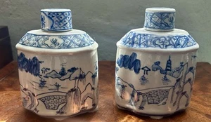 Antique Early 20th century Chinese Export Blue & White Porcelain Tea Caddies - Picture 1 of 11