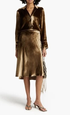 Vince $465 天鹅绒丝绸混纺金色裙松紧腰 S — 第 1/4 张图片