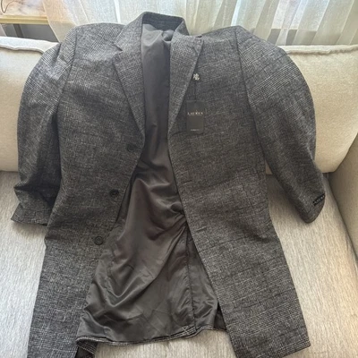 NWT Lauren Ralph Lauren Mens Luther Classic Fit Overcoat 38R in Black Whi - $495 - Image 1 of 4
